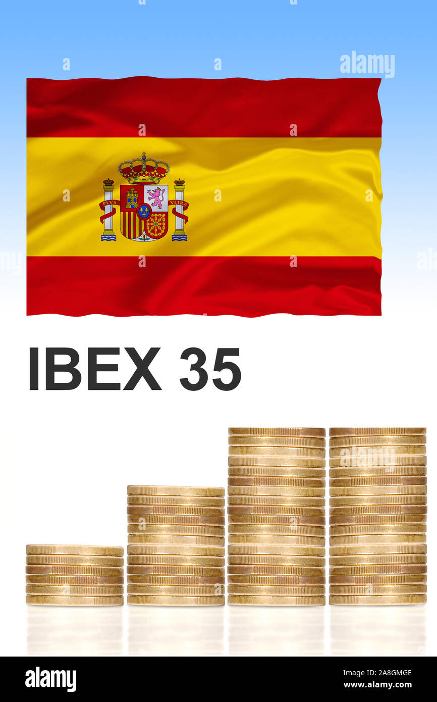 IBEX 35, Aktieninder der 35 grössten spanischen Unternehmen, Kursindex, Börse, Madrid, Spanien, Kapital, Marktkapitalisierung, Stock Photo