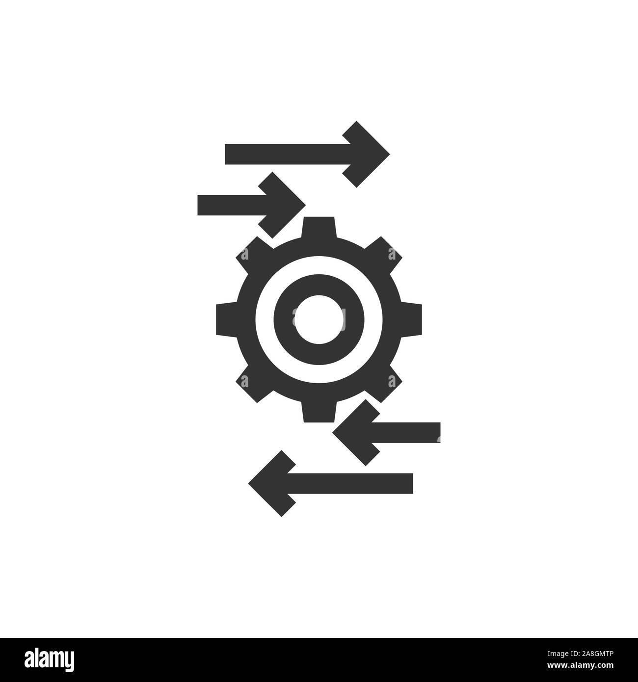 Process icon in flat style. Arrow and gear vector illustration on white isolated background. Optimization business concept. Stock Vector