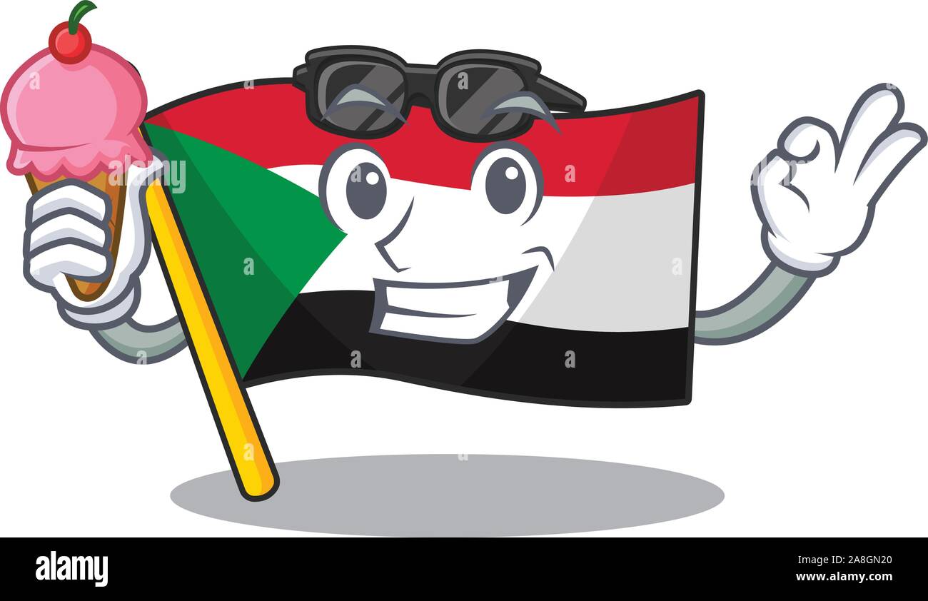 with ice cream flag sudan with mascot funny cartoon Stock Vector