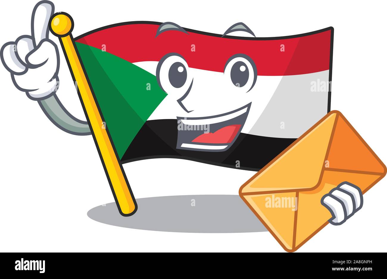 bring envelope flag sudan with mascot funny cartoon Stock Vector