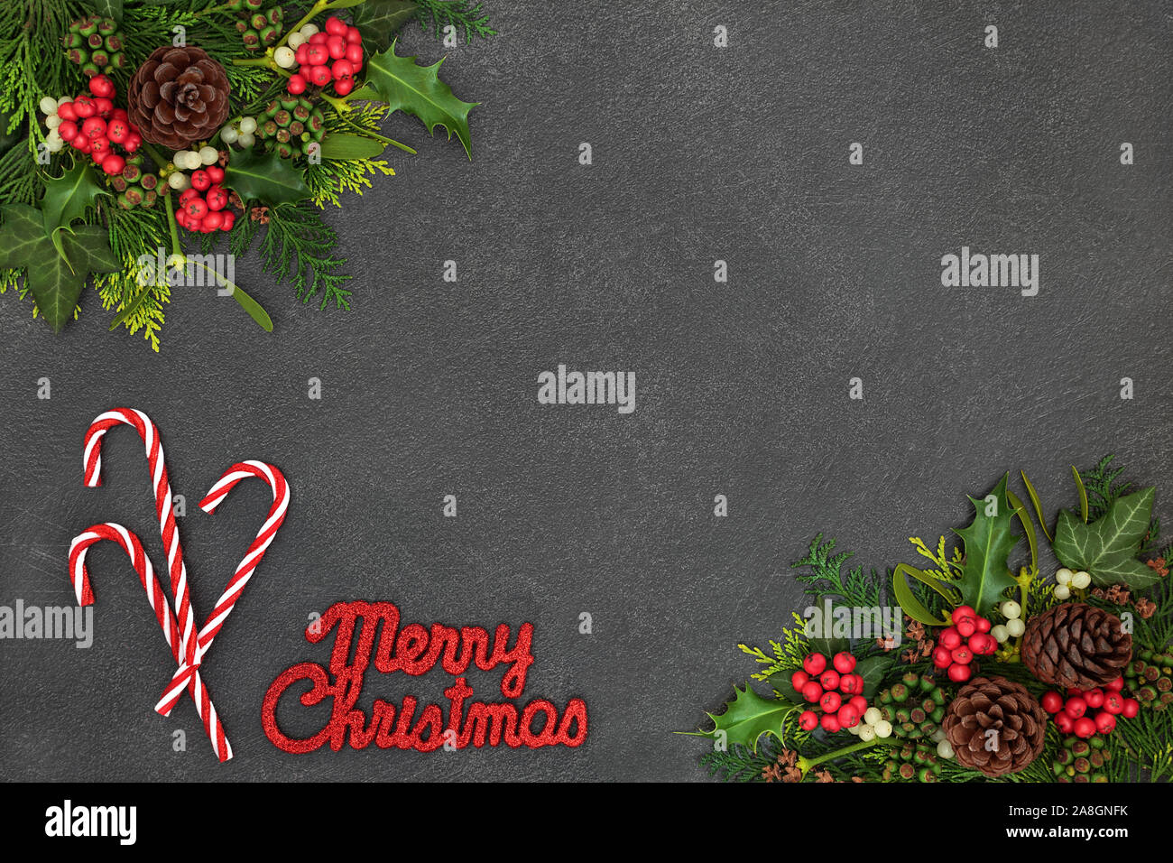 Merry Christmas background border with candy canes and glitter sign ...
