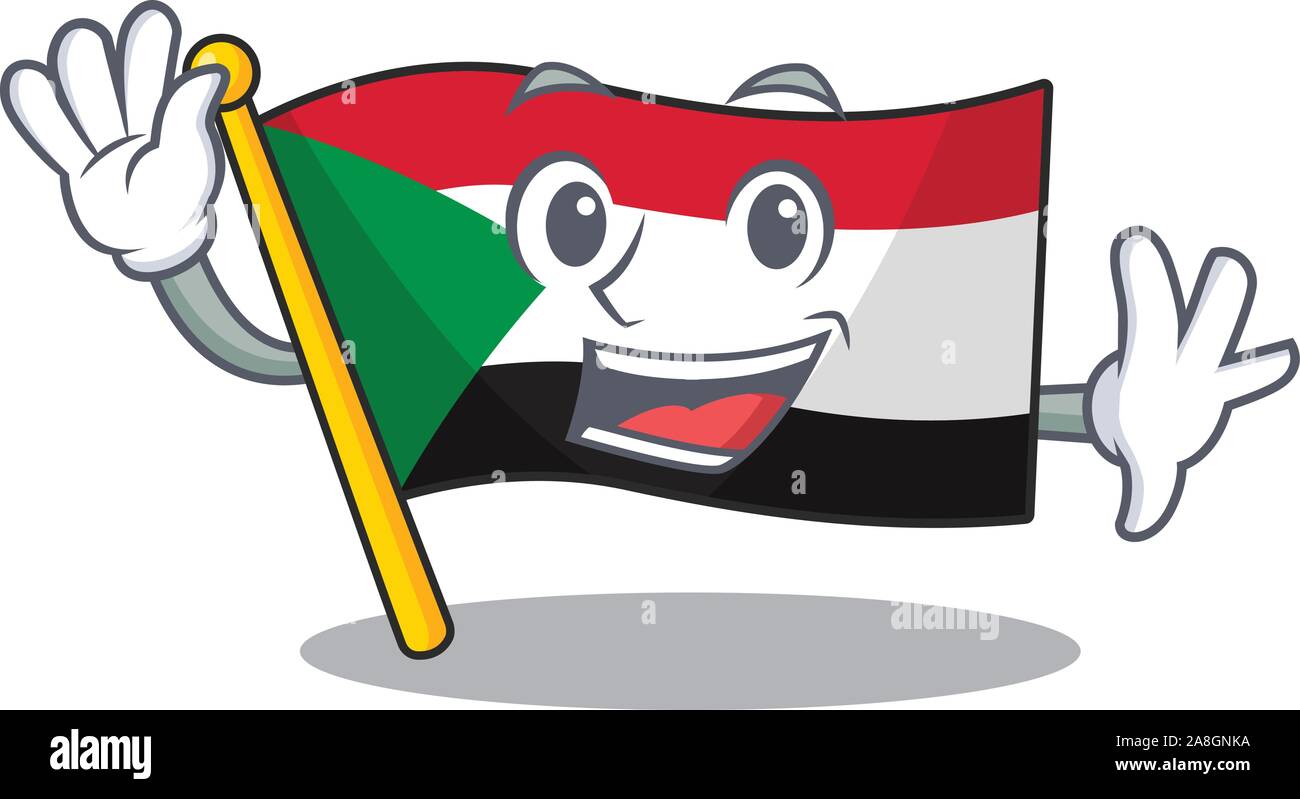 waving flag sudan with mascot funny cartoon Stock Vector