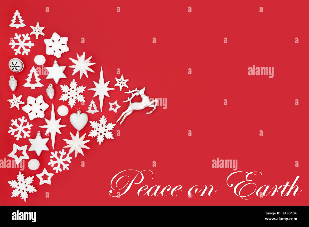 Christmas peace on earth abstract background with white and silver tree ...