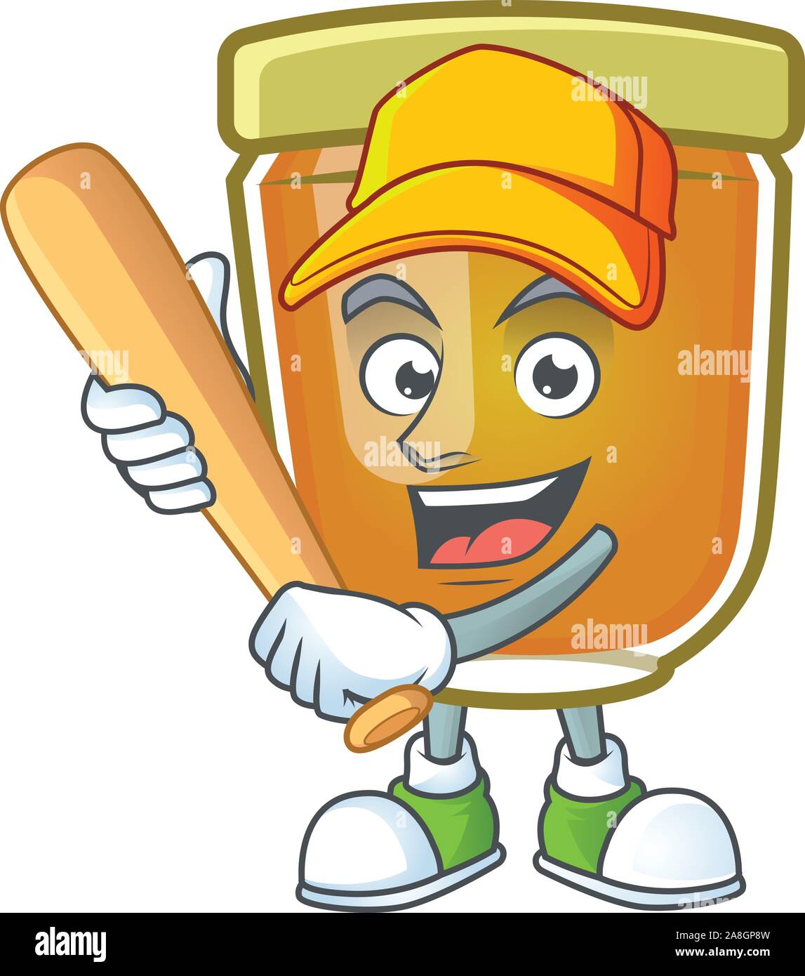 Honey in jar with playing baseball character shape. Stock Vector