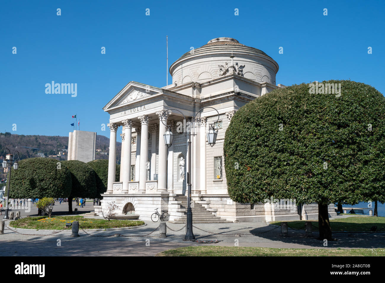 Amazing view with Volta Temple in Como - Como lake in Italy Stock Photo