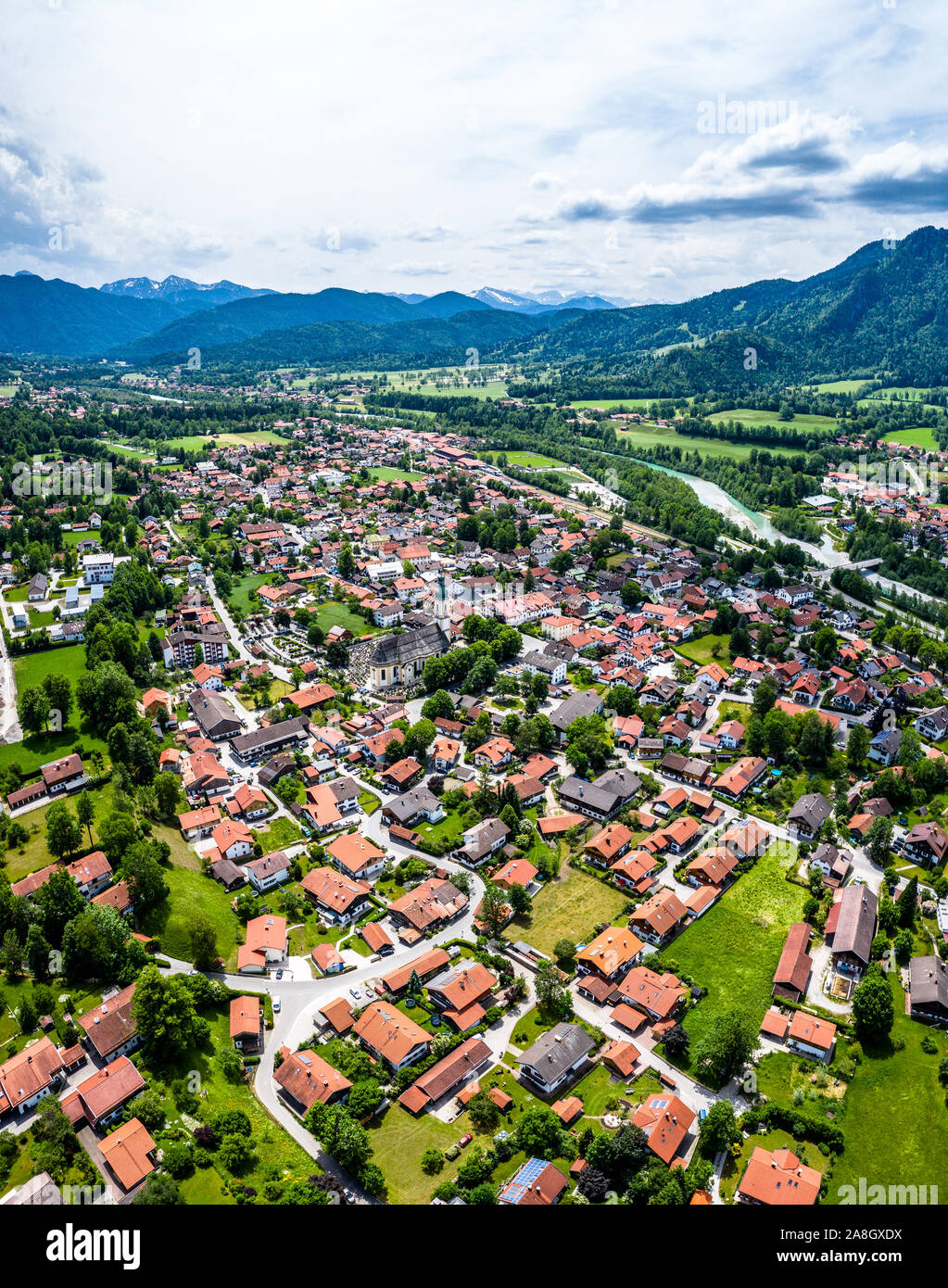Aerial Brauneck Lenggriess. Bavarian Alps. Ski Resort. Travel Destination June 2019 Stock Photo