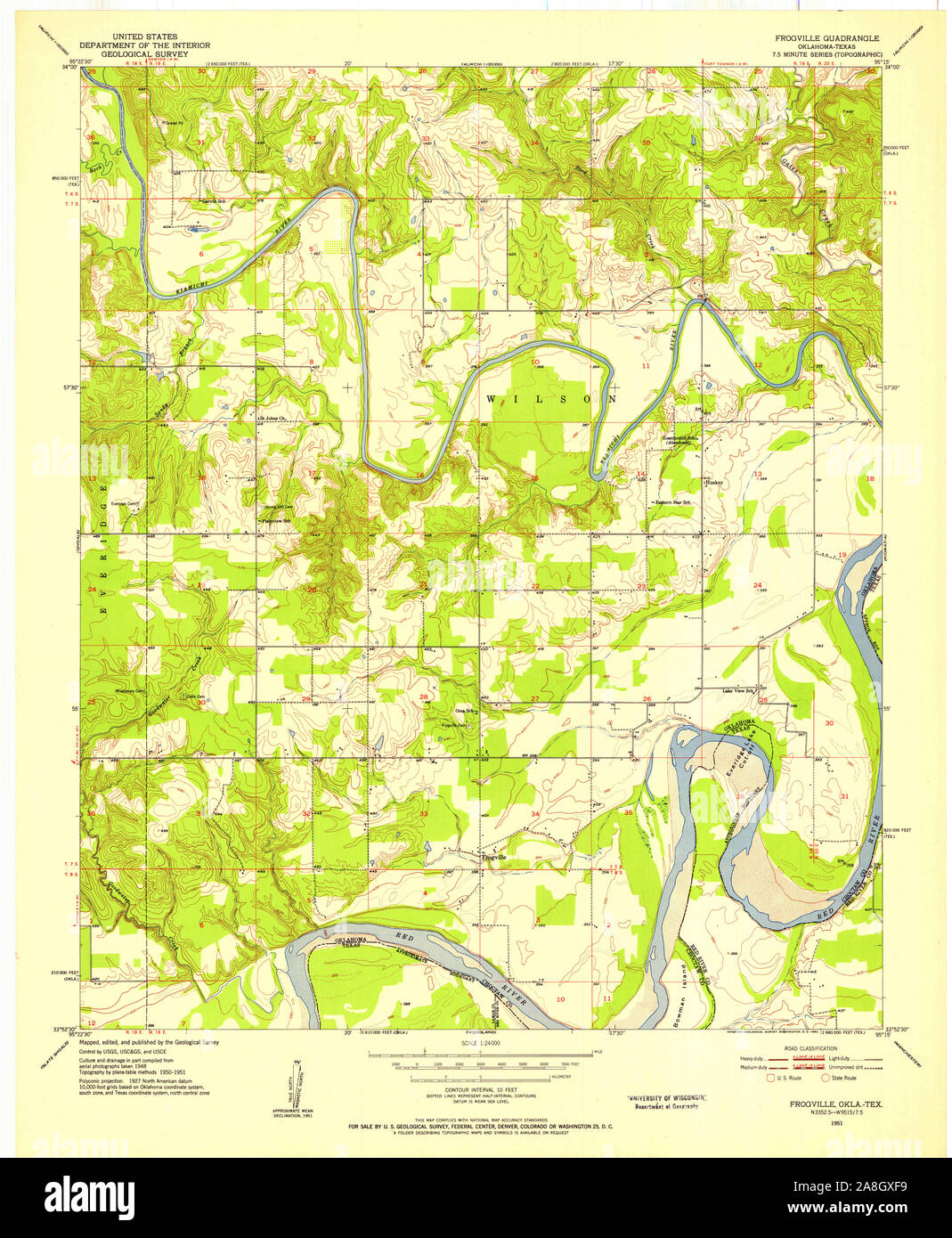 USGS TOPO Map Texas OK Frogville 705909 1951 24000 Restoration Stock