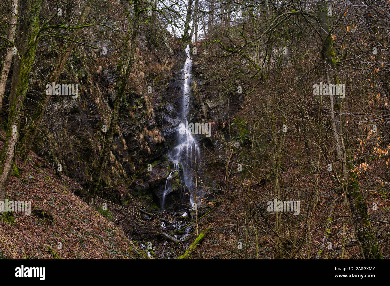 Waterfall called Plaesterlegge near the german city Bestwig Stock Photo