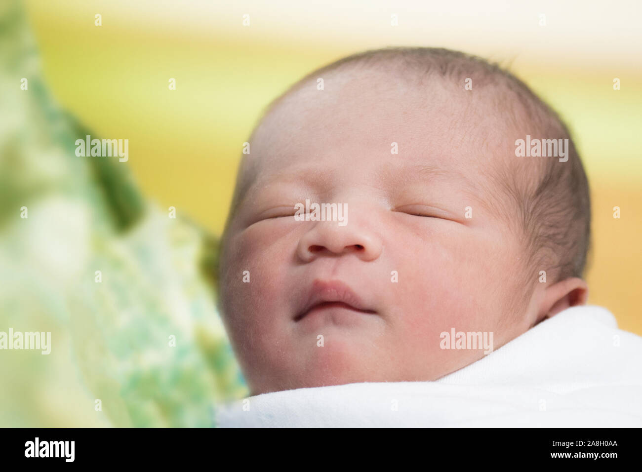 Close up and selective focus of one day old baby Stock Photo