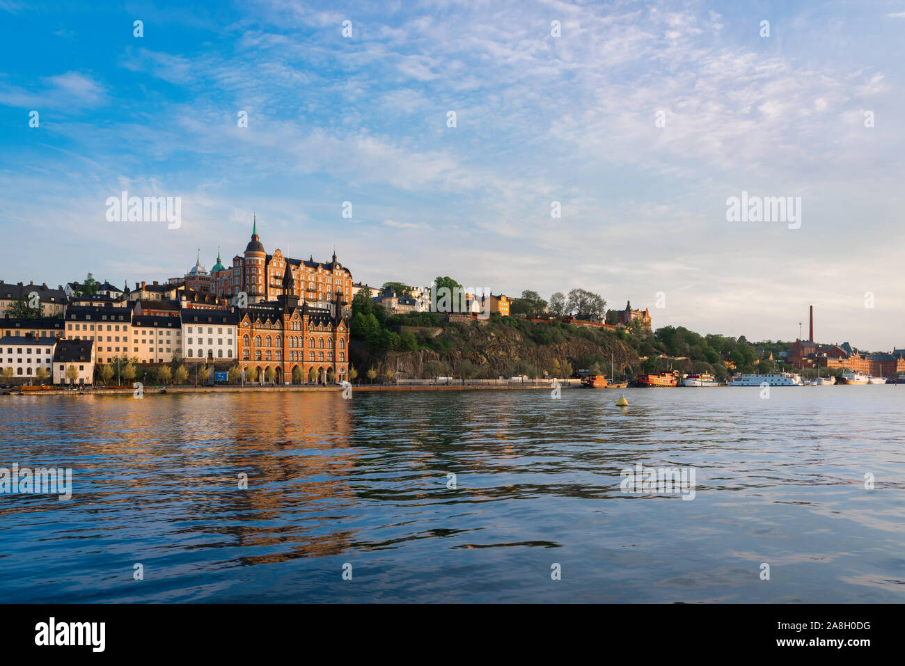 Sodermalm Stockholm, view in summer of waterfront buildings along Söder
