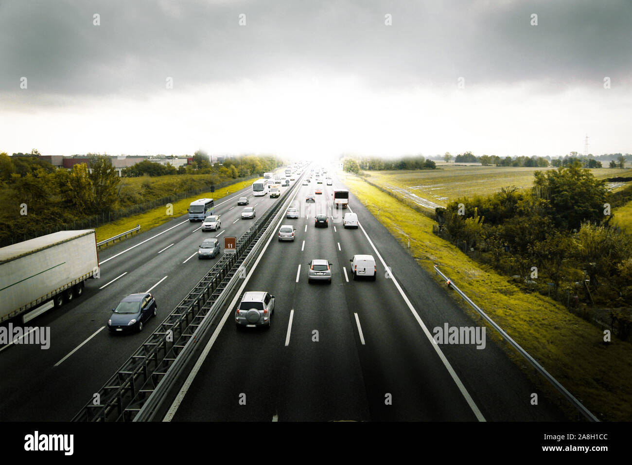 many cars travelling on the highway Stock Photo