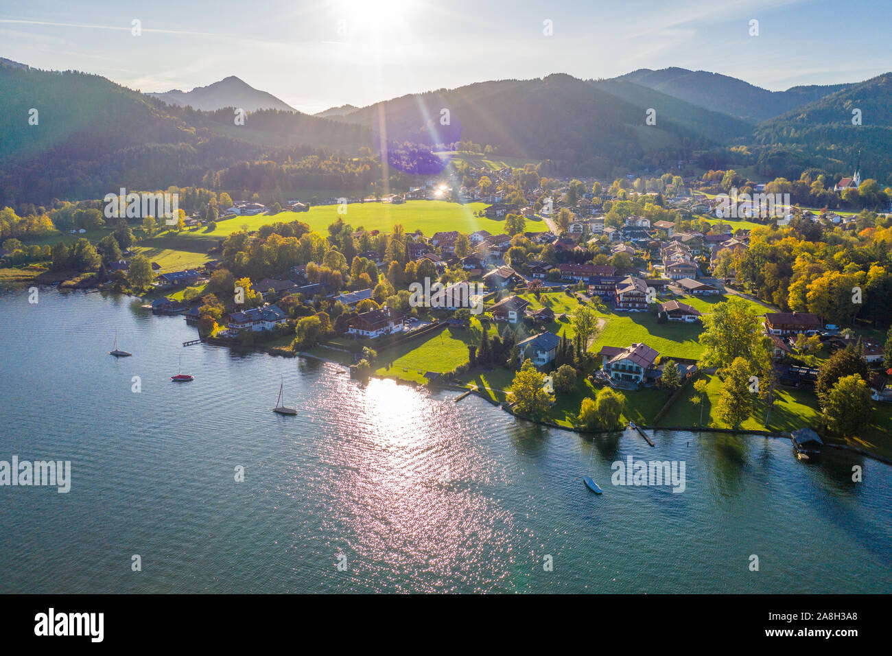 Bad Wiessee. Tegernsee lake in Bavaria. Germany. Aerial Panorama. Beautiful and famous Spot Stock Photo