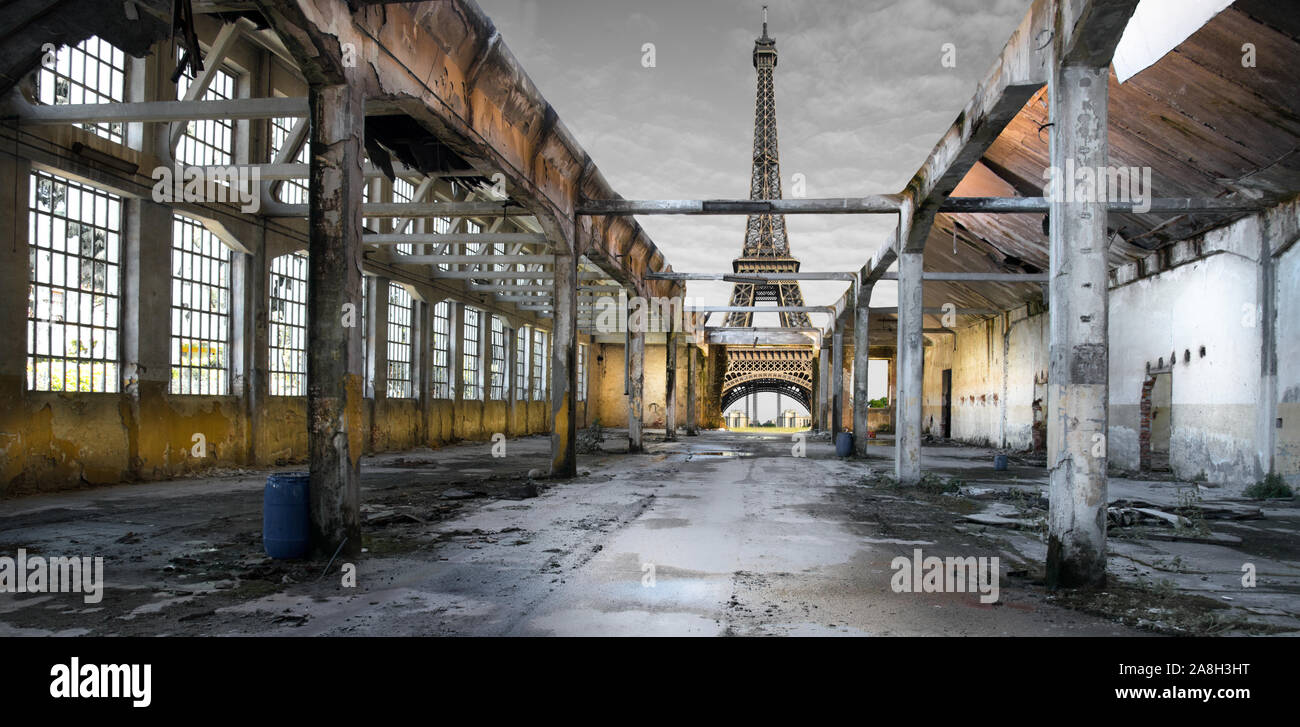 View of the post-apocalyptic Eiffel Tower Stock Photo