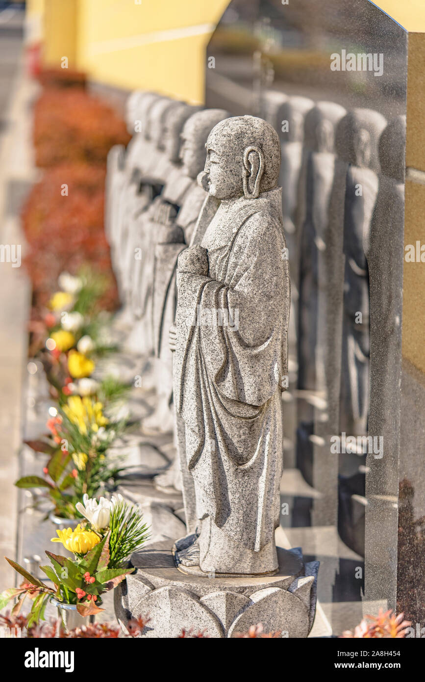 Six stone Jizo statues of Tokyo Togakuji temple symbol of filial piety