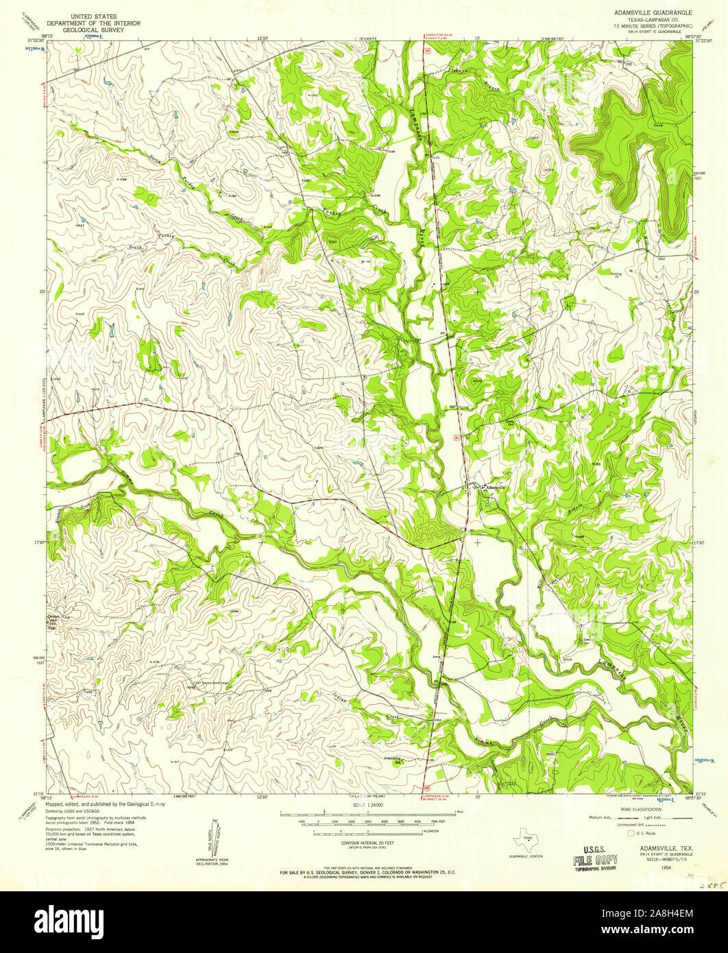 USGS TOPO Map Texas TX Adamsville 106139 1954 24000 Restoration Stock Photo