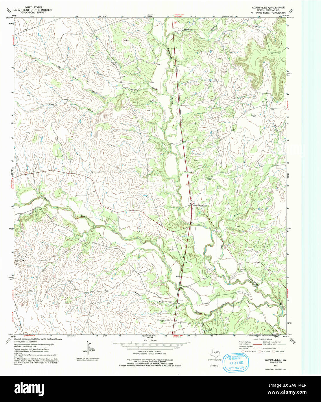 USGS TOPO Map Texas TX Adamsville 121917 1954 24000 Restoration Stock Photo