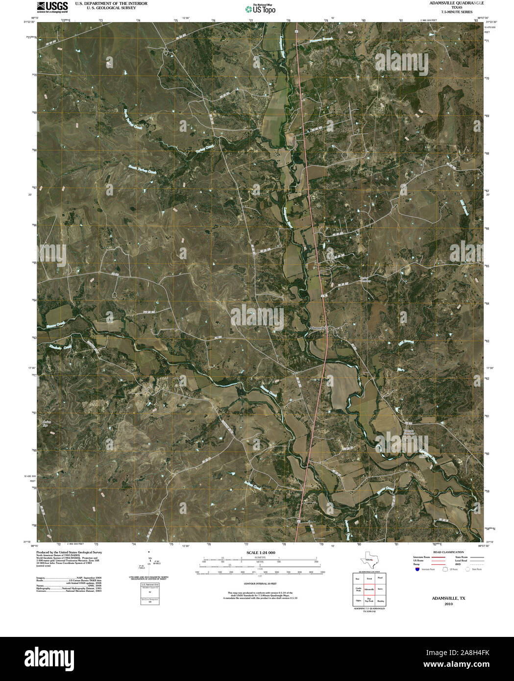 USGS TOPO Map Texas TX Adamsville 20100318 TM Restoration Stock Photo