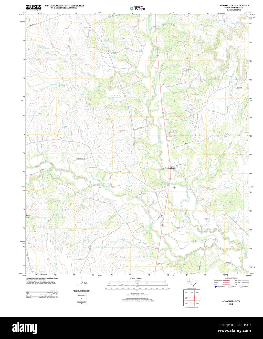 USGS TOPO Map Texas TX Adamsville 20121219 TM Restoration Stock Photo