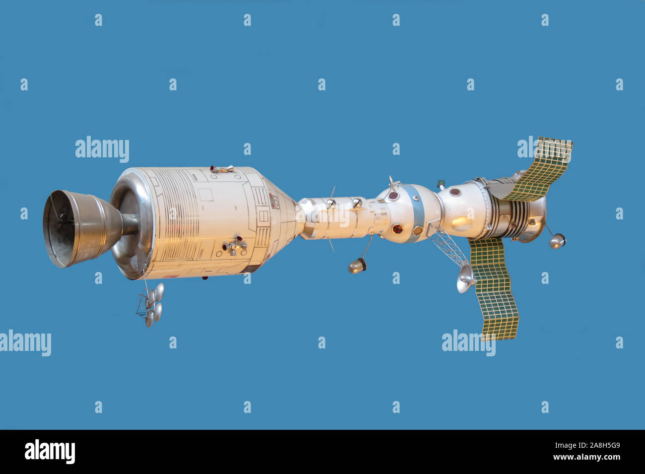 Model connected spaceships Apollo and Soyuz Stock Photo