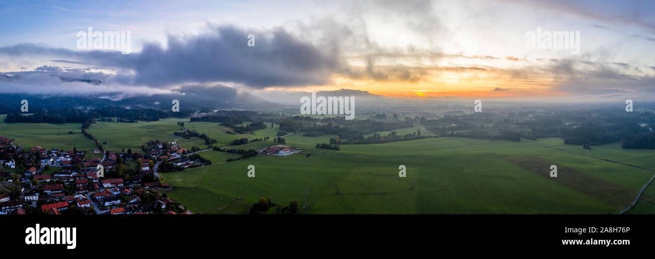 Aerial view, forests and meadows, alps, Bavaria, Germany, Waakirchen Reichersbeuern Stock Photo