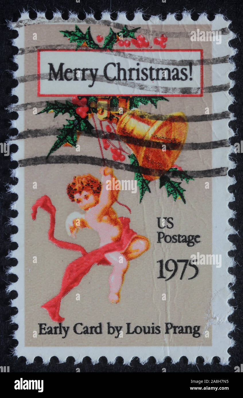 Christmas stamp printed in USA showing angel, circa 1975 Stock Photo