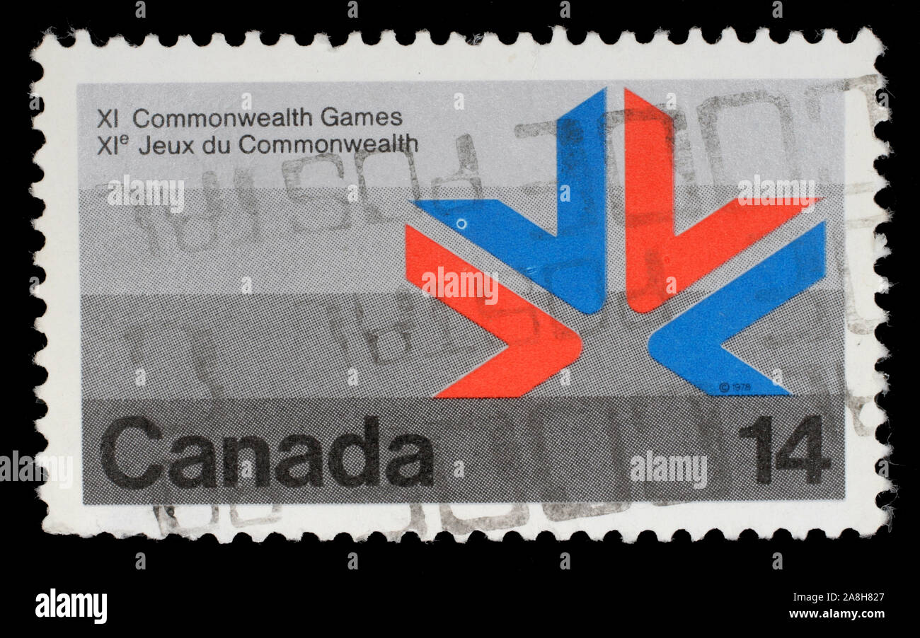 Stamp printed in Canada shows a symbol of XI Commonwealth Games with the same inscriptions and name of series, circa 1978 Stock Photo