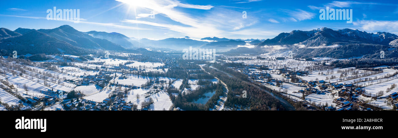 Isartal Bavaria Germany Mountains Winter Drone Stock Photo