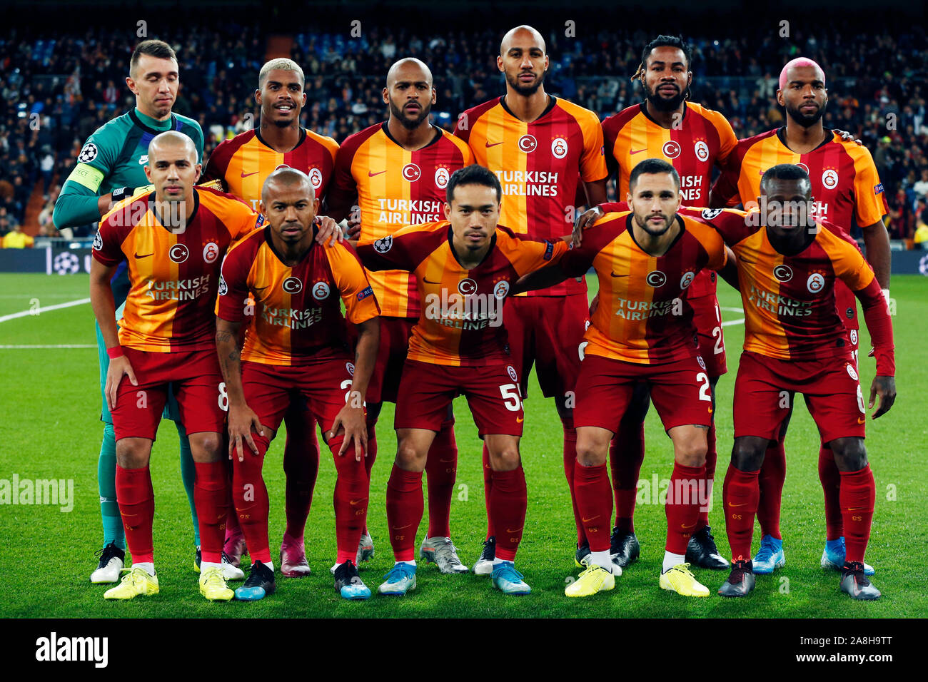 Madrid, Spain. Credit: D. 6th Nov, 2019. Galatasaray team group line-up ( Galatasaray) Football/Soccer : UEFA Champions League Group A match between  Real Madrid CF 6-0 Galatasaray AS at Estadio Santiago Bernabeu in