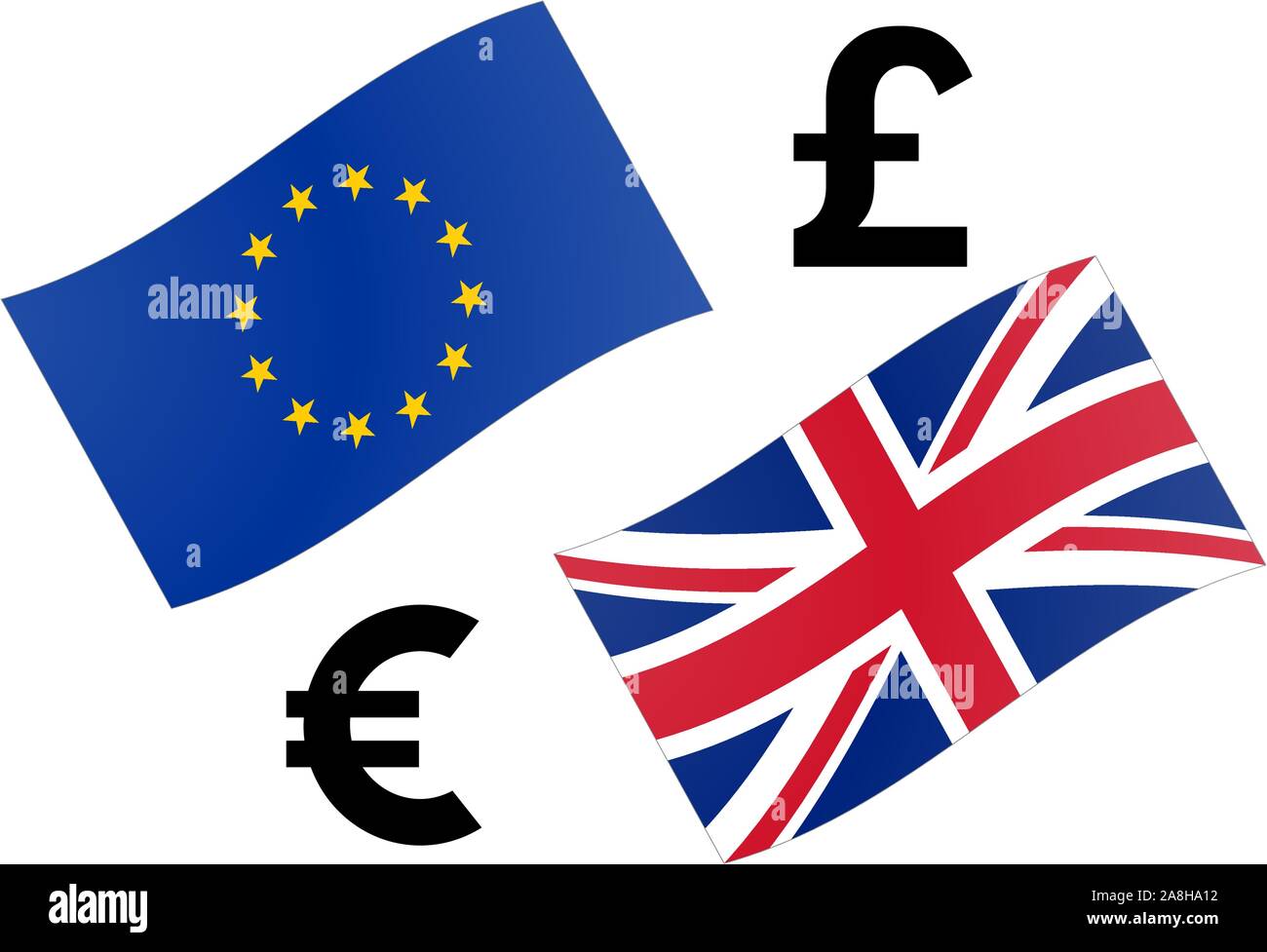 EURGBP forex currency pair vector illustration. EU and UK flag, with Euro and Pound symbol. Stock Vector