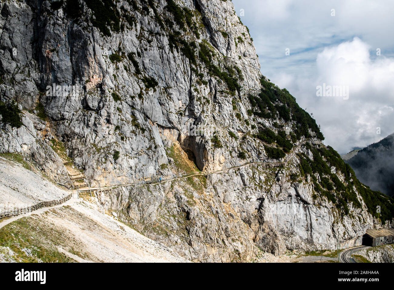 View from Wendelstein mountain. Trail at the Rock. Bayrischzell. Bavaria, Germany. Alps Stock Photo