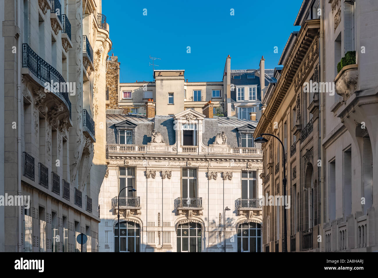 Paris, typical buildings in Montmartre, beautiful facades Stock Photo