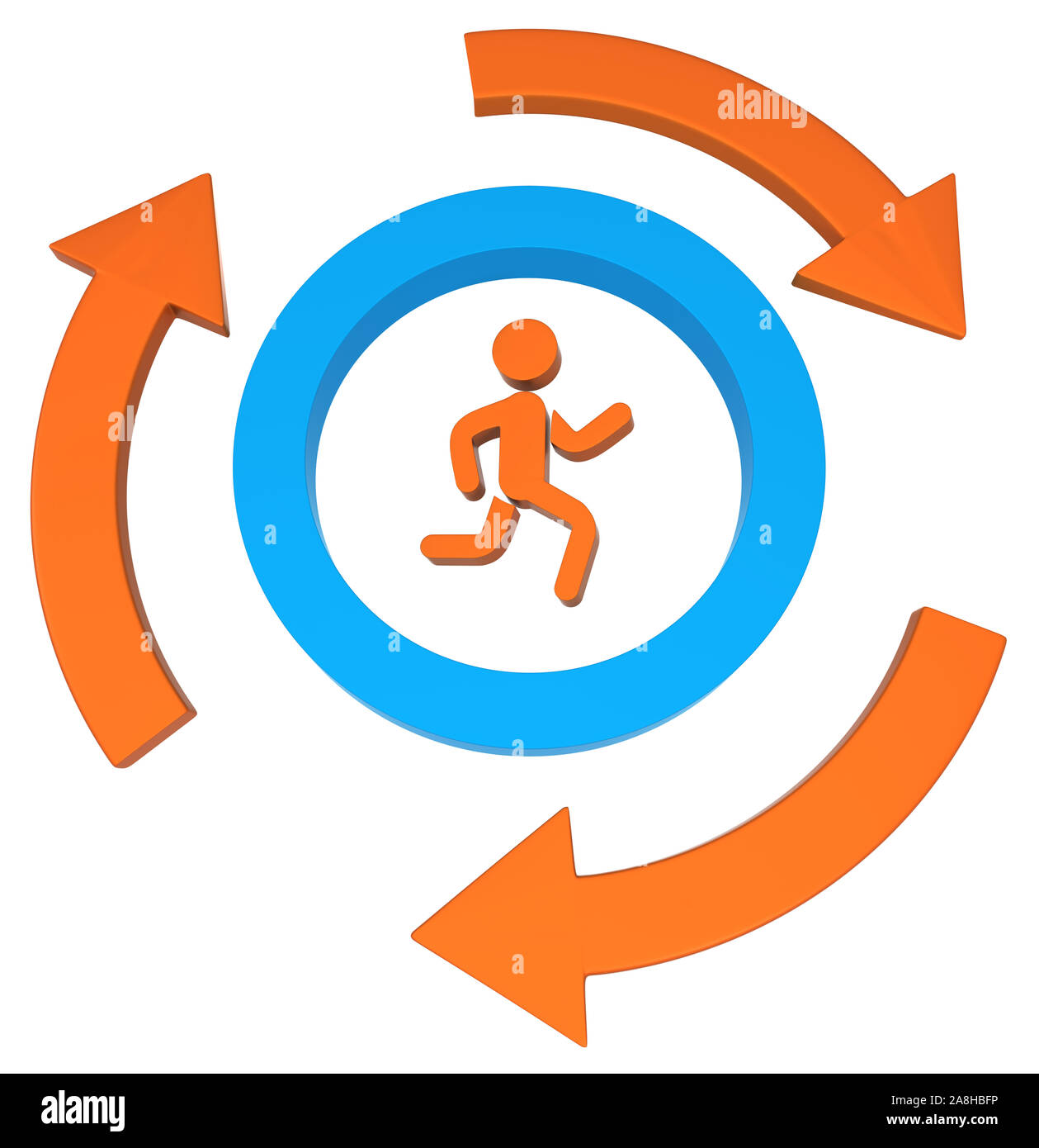 Orange symbolic arrow repeat run cycle, 3d illustration, horizontal ...