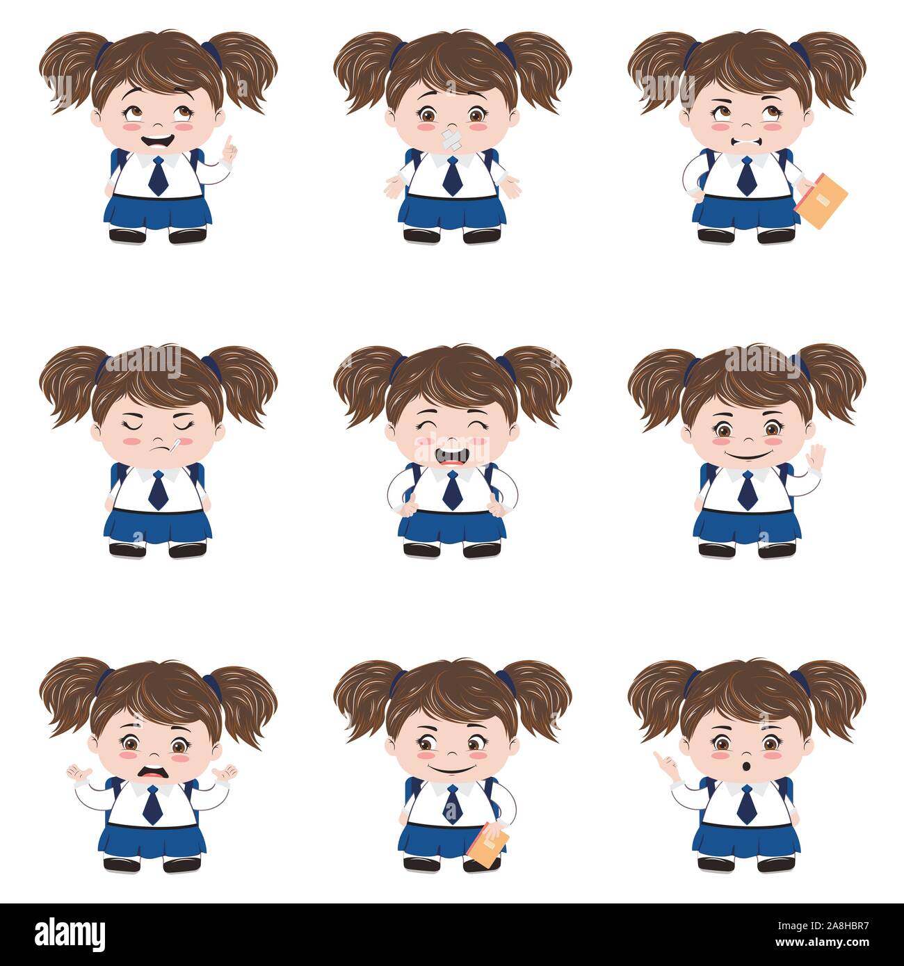 Cartoon Character White Girl In Jeans Set With Different Postures Attitudes  And Poses Doing Different Activities In Isolated Vector Illustrations Stock  Illustration - Download Image Now - iStock