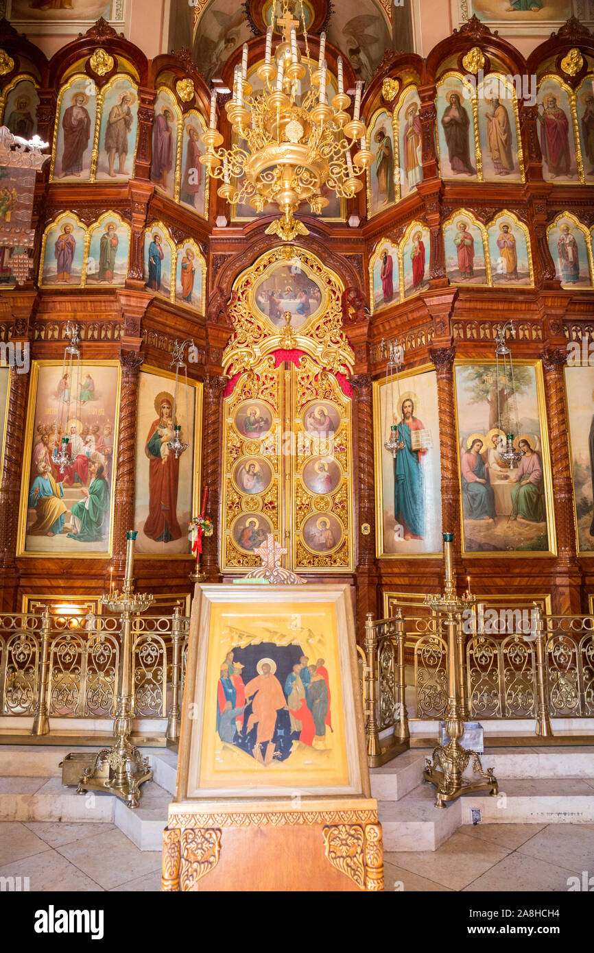 SERGIEV POSAD, MOSCOW REGION, RUSSIA - MAY 10, 2018: Trinity Lavra of St. Sergius, interior of the Church of the Descent of the Holy Spirit. Fragment Stock Photo