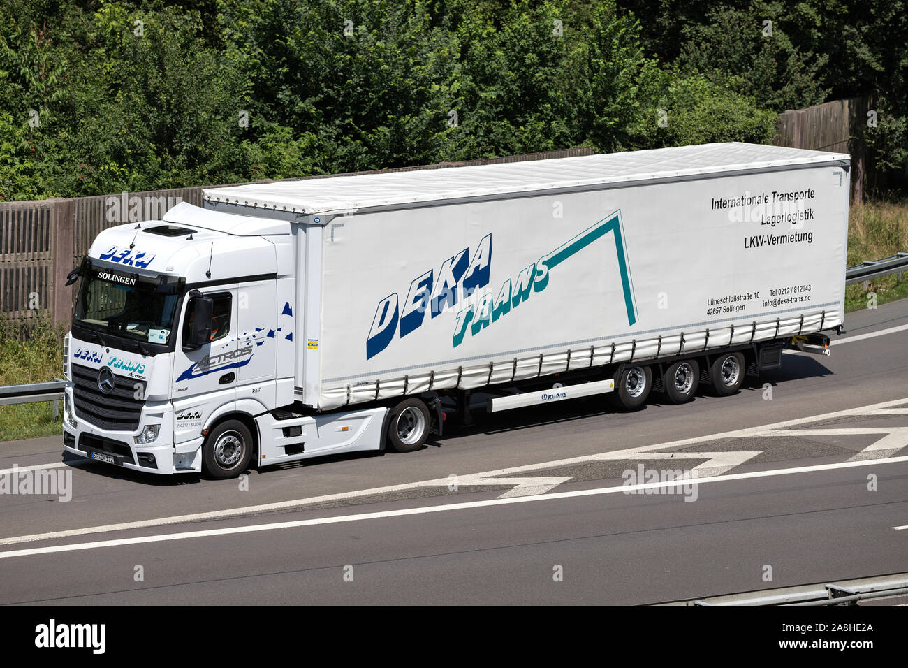 Deka Trans Mercedes-Benz Actros truck with curtainside trailer on motorway  Stock Photo - Alamy
