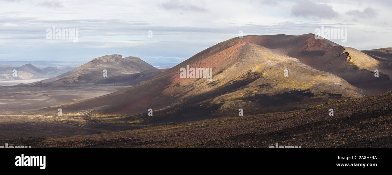 Volcanic Landscape Panorama in Landmannalaugar, Iceland Stock Photo