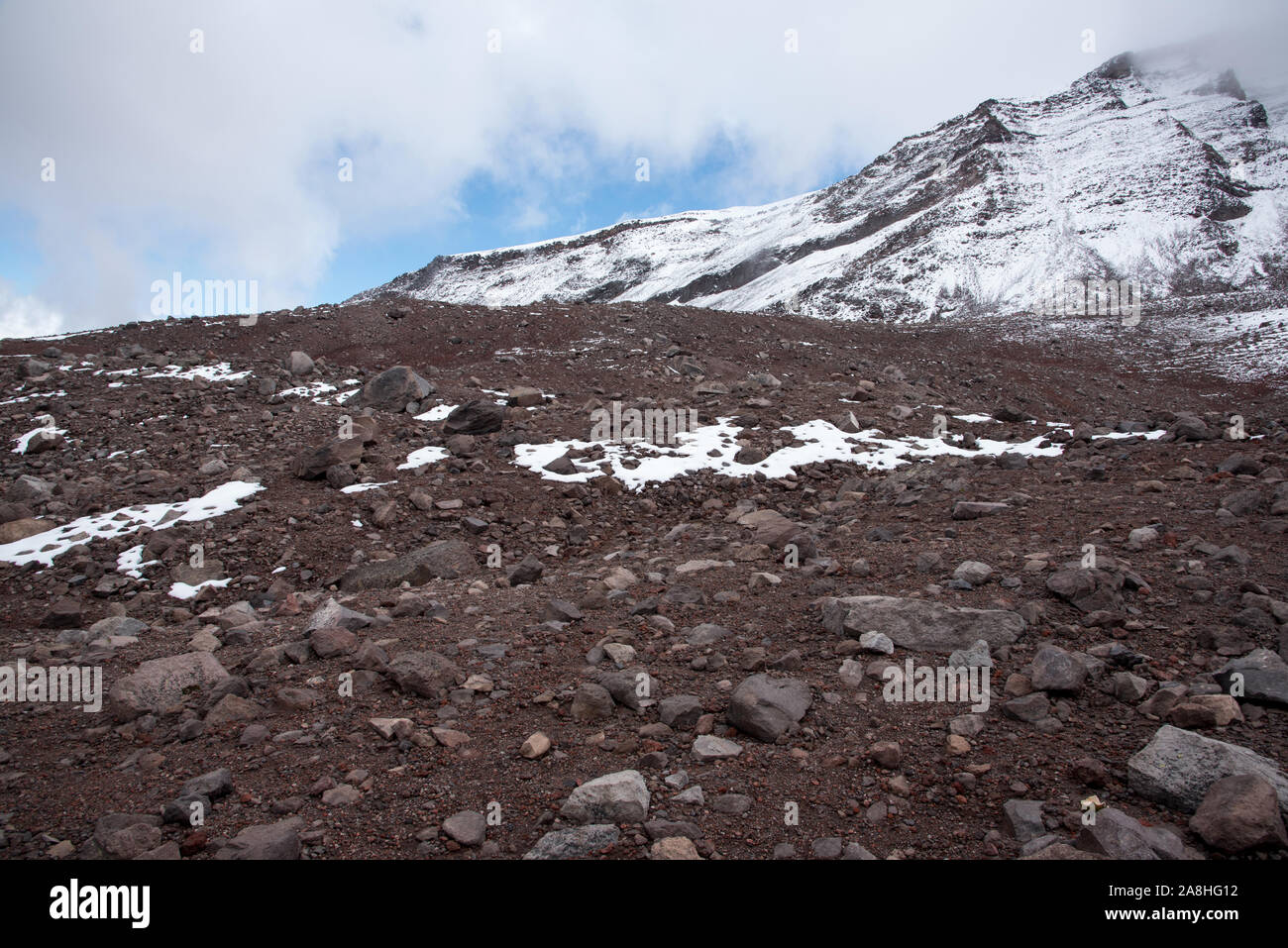 western ridge route to 6263 meter high, icecovered Chimborazo volcano