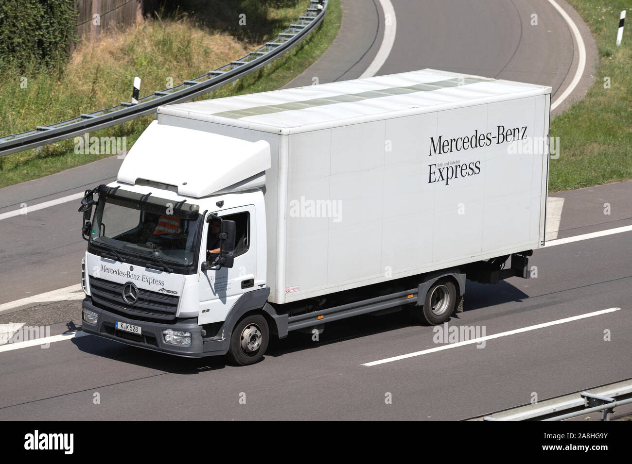 Mercedes-Benz Express Atego truck on motorway. Stock Photo