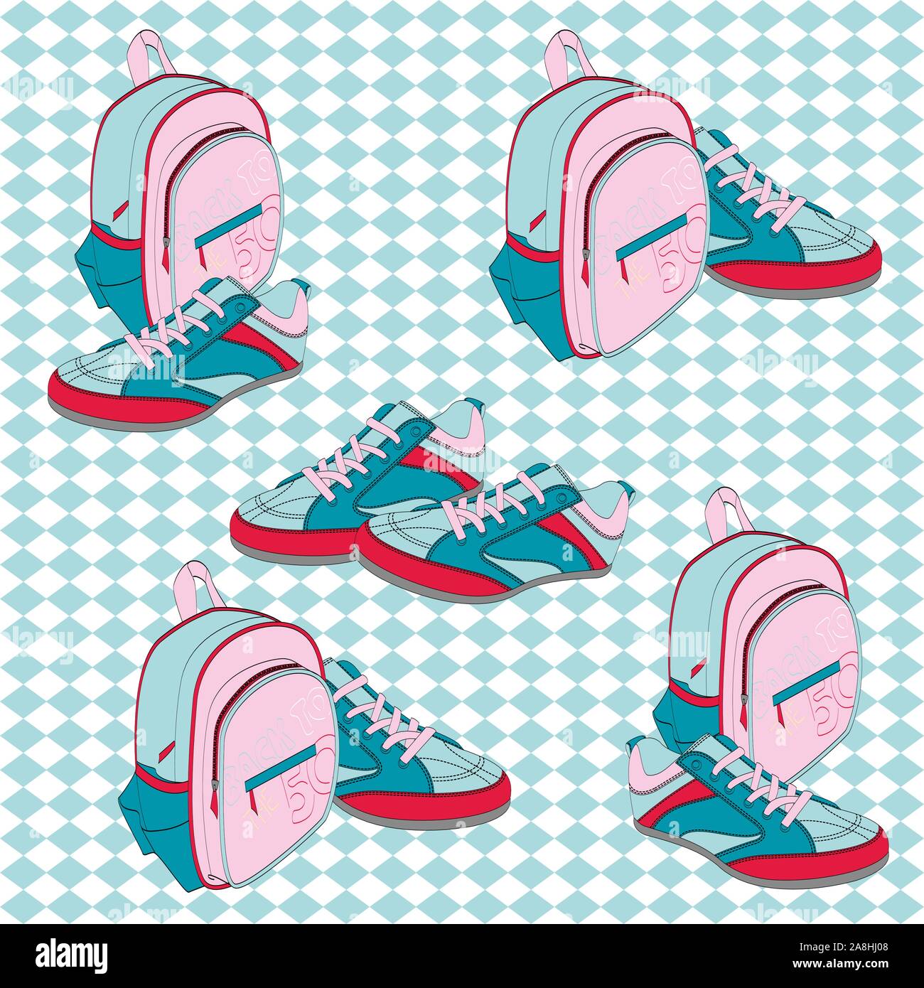 Seamless handbag and sneaker pattern,sport accessories. - Vector Stock Vector