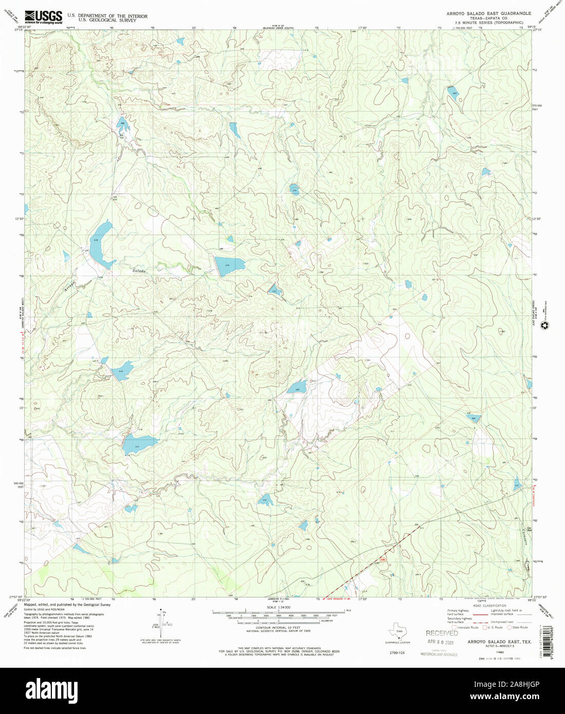 USGS TOPO Map Texas TX Arroyo Salado East 106205 1980 24000 Restoration Stock Photo