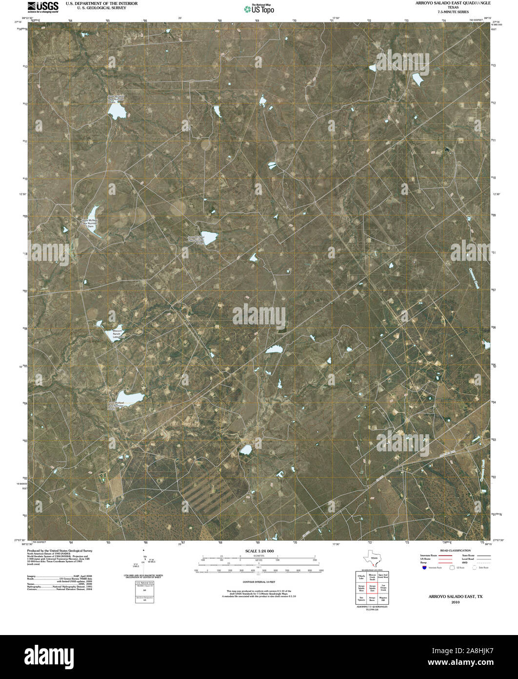USGS TOPO Map Texas TX Arroyo Salado East 20100524 TM Restoration Stock Photo