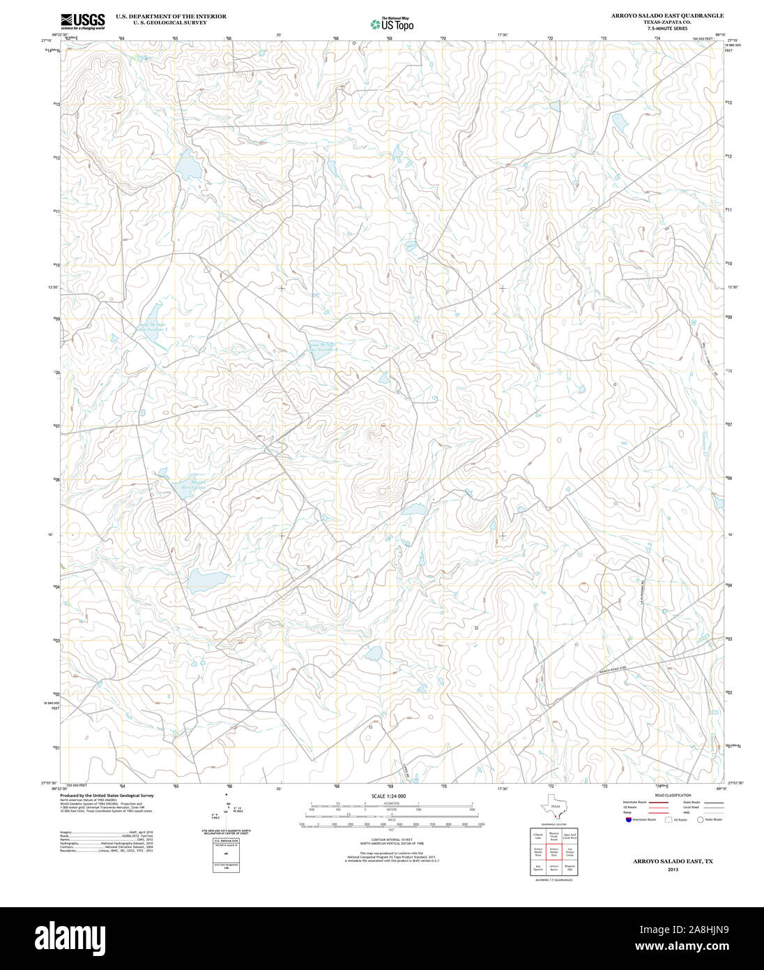 USGS TOPO Map Texas TX Arroyo Salado East 20130118 TM Restoration Stock Photo
