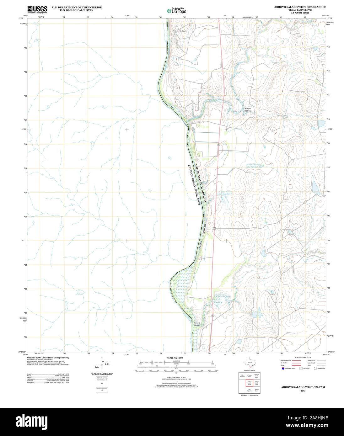 USGS TOPO Map Texas TX Arroyo Salado West 20130118 TM Restoration Stock Photo