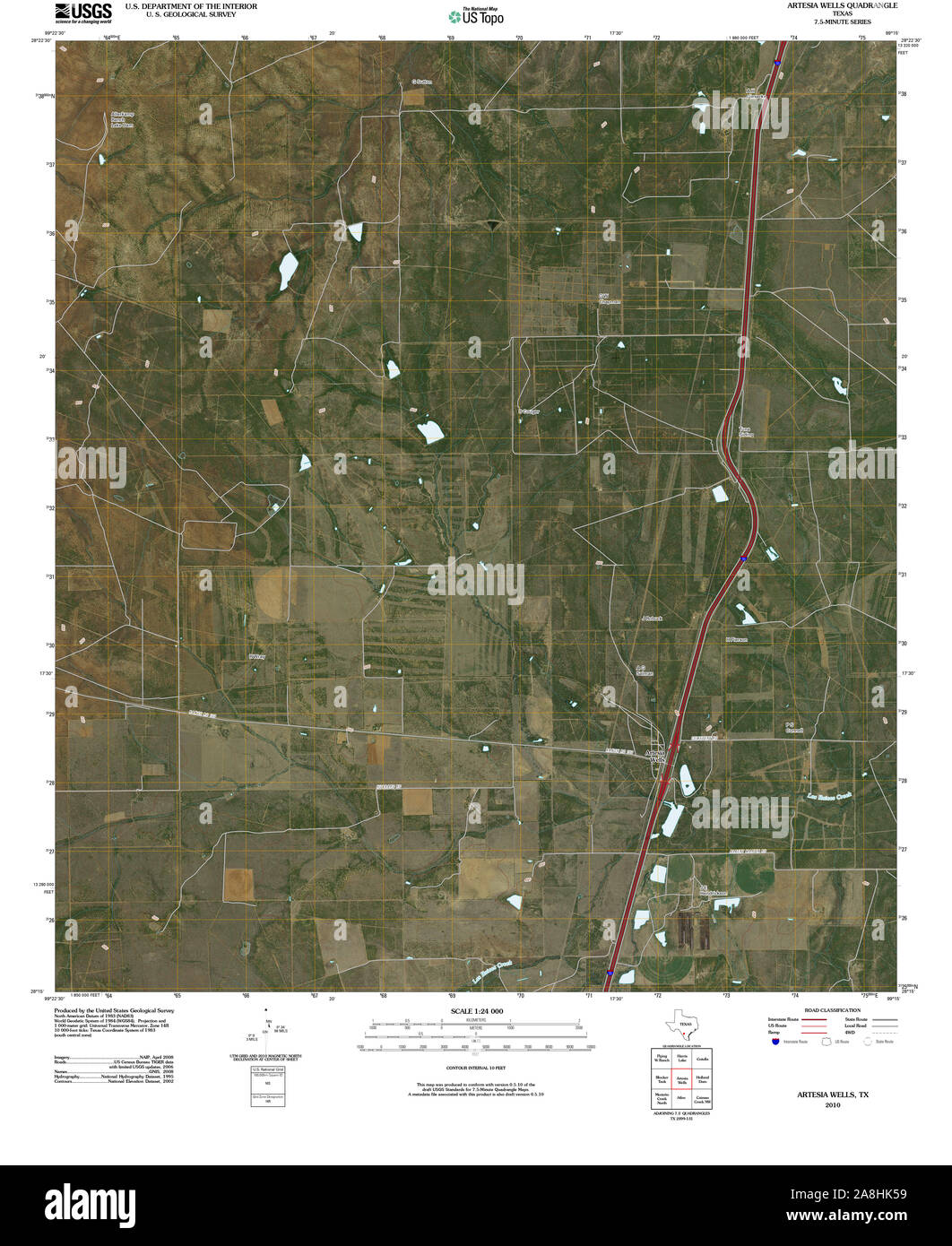 USGS TOPO Map Texas TX Artesia Wells 20100514 TM Restoration Stock Photo