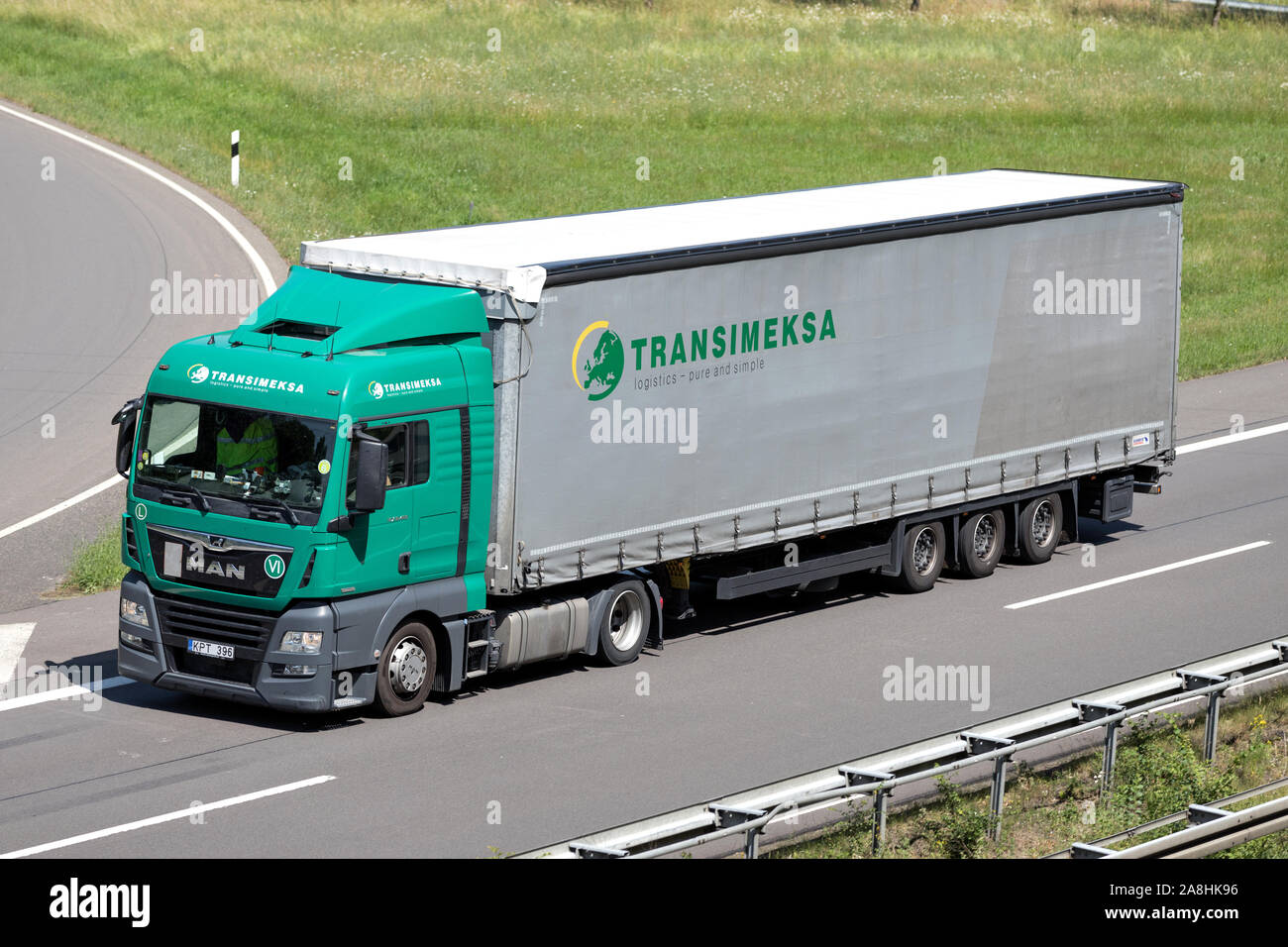 DAF XF truck with Dachser curtainside trailer on motorway Stock Photo -  Alamy