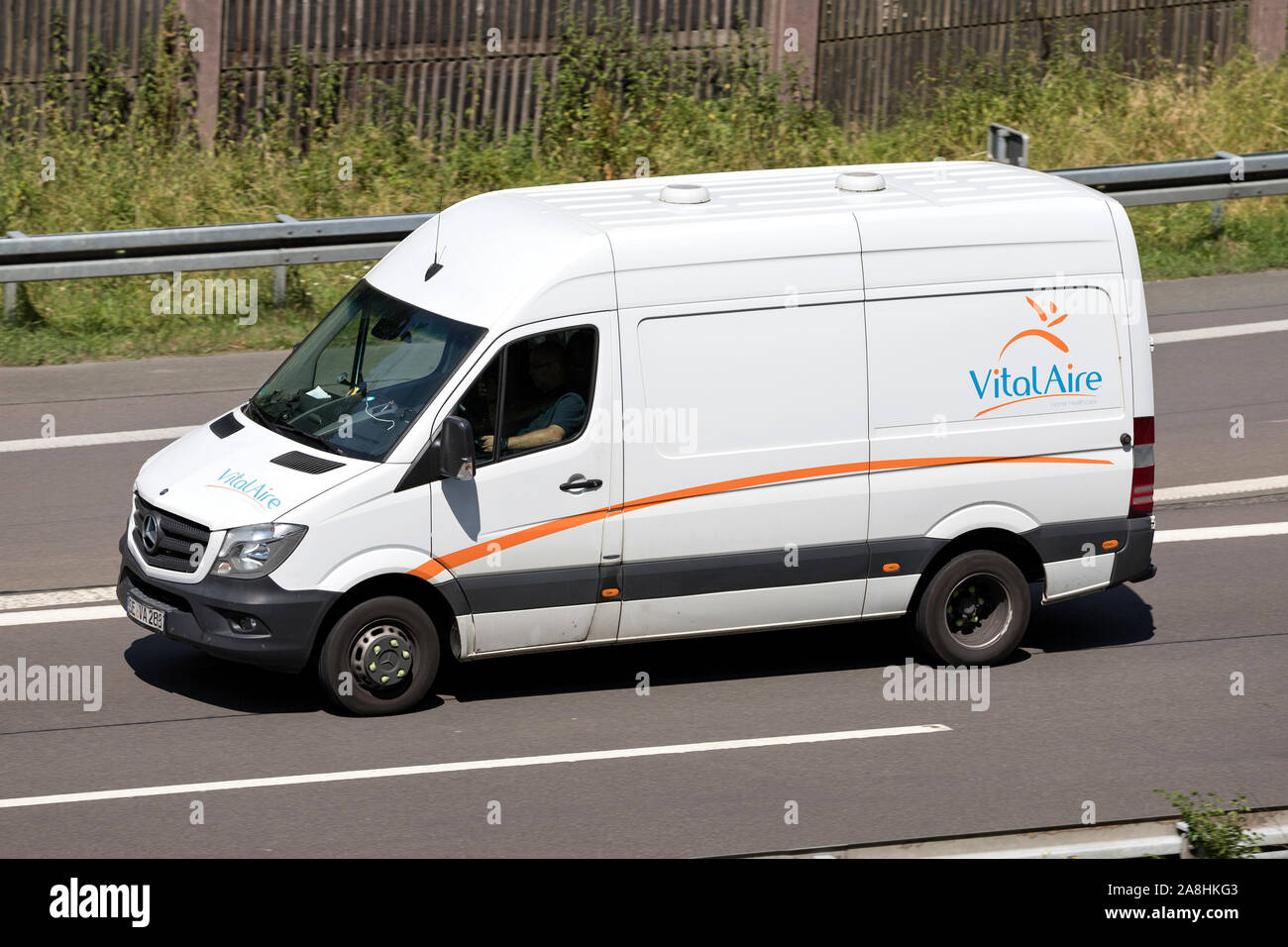 Vitalaire Mercedes Benz Sprinter Van On Motorway Stock Photo Alamy