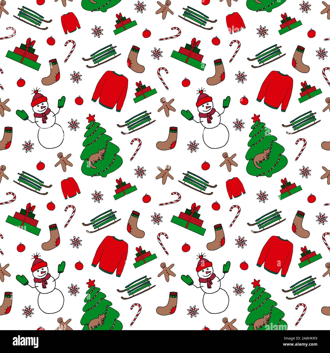 Winter Christmas Seamless Pattern Hand Drawing Sketches On White Background Picture Can Be Used In Christmas And New Year Greeting Cards Posters Flyers Banners Logo Etc Vector Illustration Eps10 Stock Vector Image