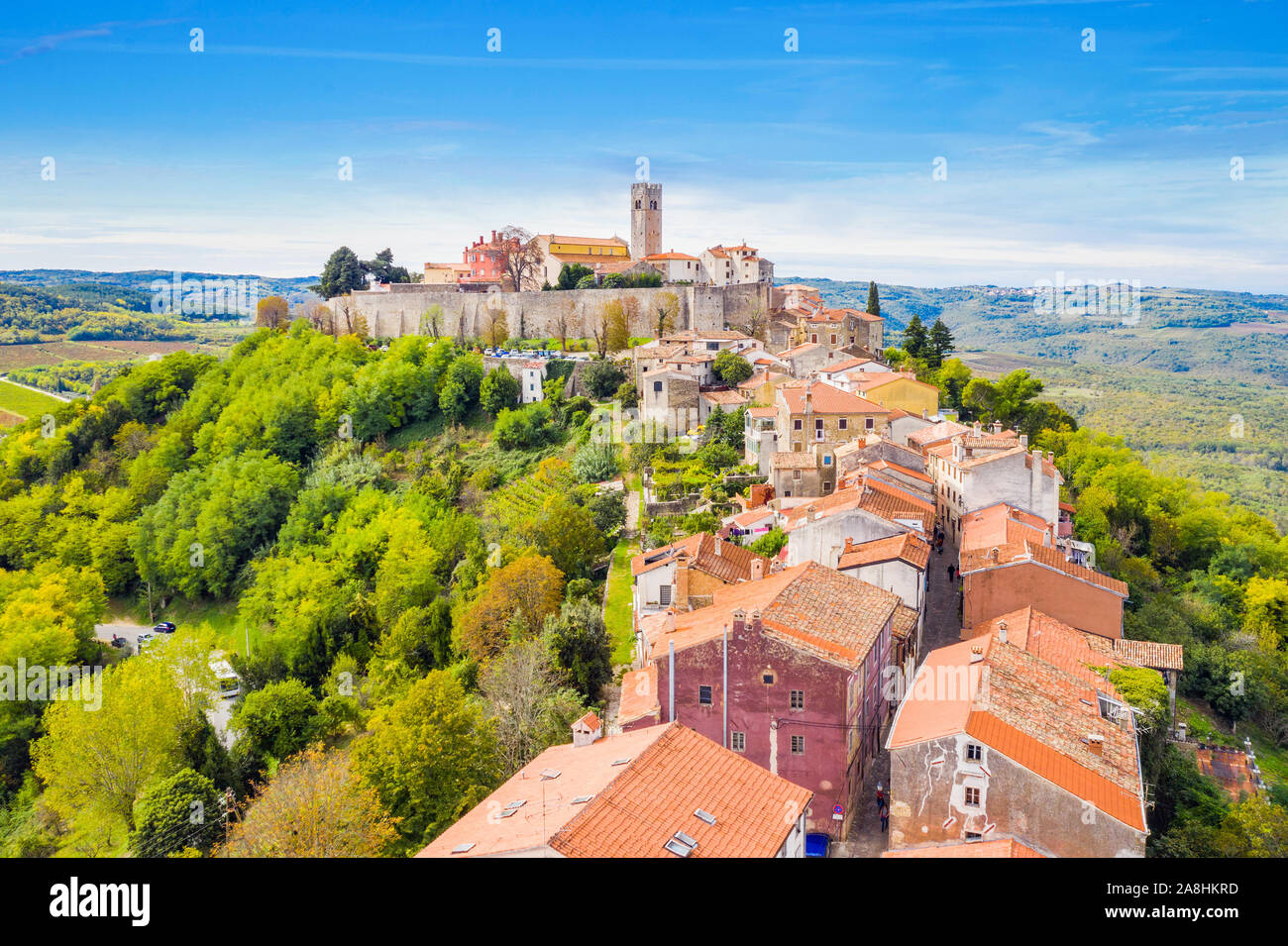 Croatia, Istria, aerial view of the old town of Motovun Stock Photo