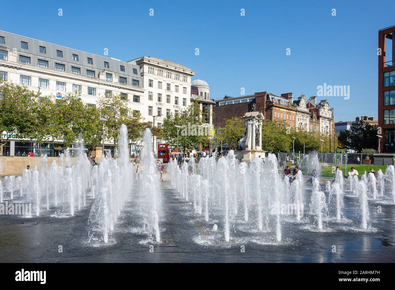 The fountain in Piccadilly Gardens, City Centre, Manchester, Greater Manchester, England, United Kingdom Stock Photo