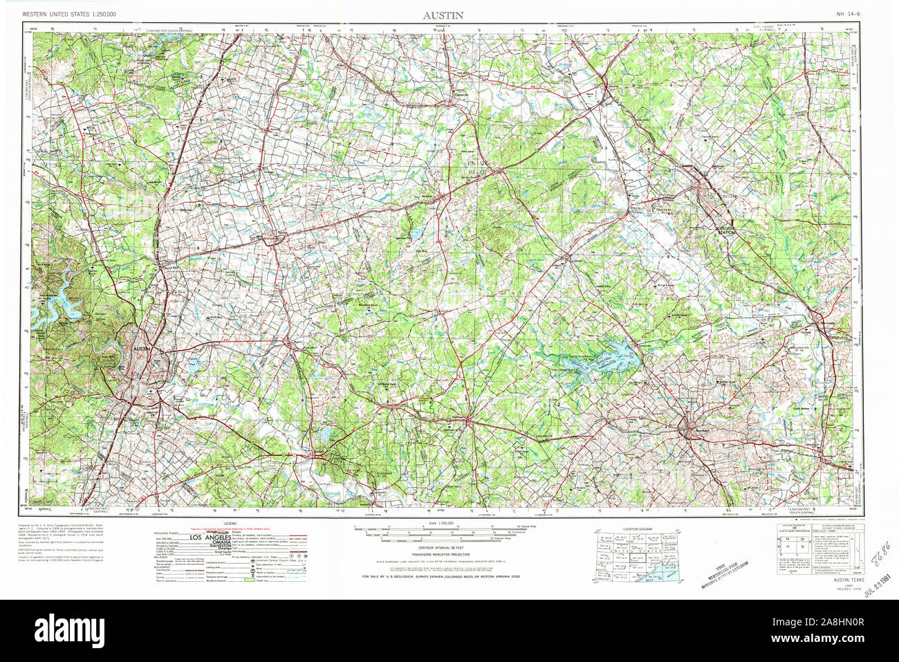 Austin tx map hi res stock photography - Usgs Topo Map Texas Tx Austin 108173 1954 250000 Restoration 2A8HN0R